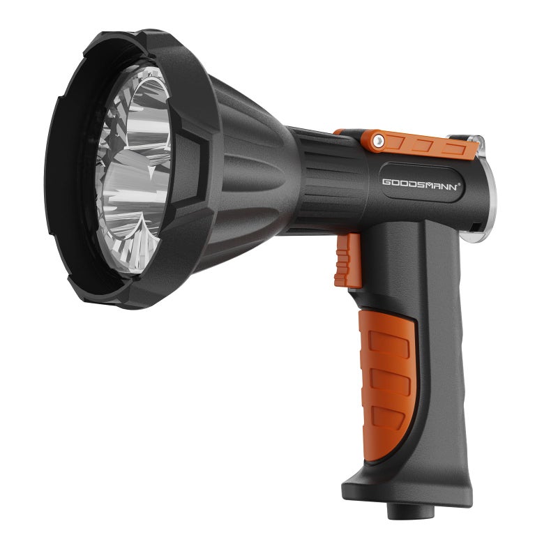 GOODSMANN Spotlight Marine Spot Light 4000 Lumen Led Boat Navigation Lights 12 Volt Handheld Spotlight Rechargeable Searchlight with Detachable Red Lens, Wall and Car Charger - Image 1